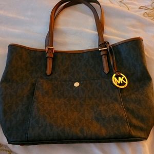 Michael Kors Signature MK Monogram Shoulder Tote Brown Tan